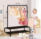 mirolam Kids Clothing Rack - Small Garment Rack - Small Kids Costume Wardrobe Rack with 2 Fabric Floors Storage Shelf - Mini 