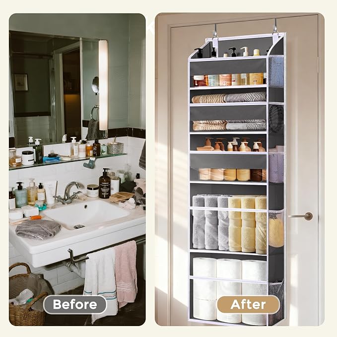 5 Tiers Over Door Organizer with 10 Mesh Side Pockets, 44 lbs Weight Capacity Hanging Storage Organizer with Clear Window Kid