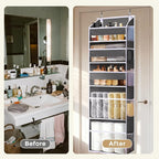 5 Tiers Over Door Organizer with 10 Mesh Side Pockets, 44 lbs Weight Capacity Hanging Storage Organizer with Clear Window Kid