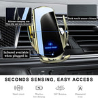 Wireless Car Charger, 15W Fast Charging Air Vent Mount Auto-Clamping Phone Holder, Automotive Electric Induction Charger 360° Rotating Magnetic Vent Mount Bracket for Smartphones (Golden)
