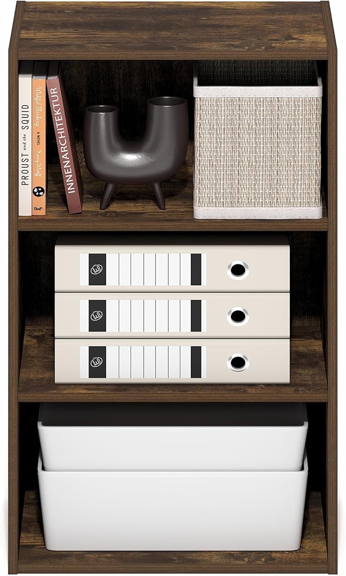 Furinno Basic Book Shelf, 3-Tier Bookshelf, Storage Organizer Bookcase with Open Shelf, 11 x 17 x 26, for Living Room, Bedroo