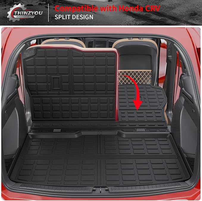 Floor Mats Compatible with 2023 2024 2025 2026 Honda CRV Cargo Mats Liner TPE Back Seat Cover Trunk Mats Fuel 2024 CR-V Accessories Non-Hybrid (Lower Deck, Trunk Mat+Backrest Mats+Floor Mats)