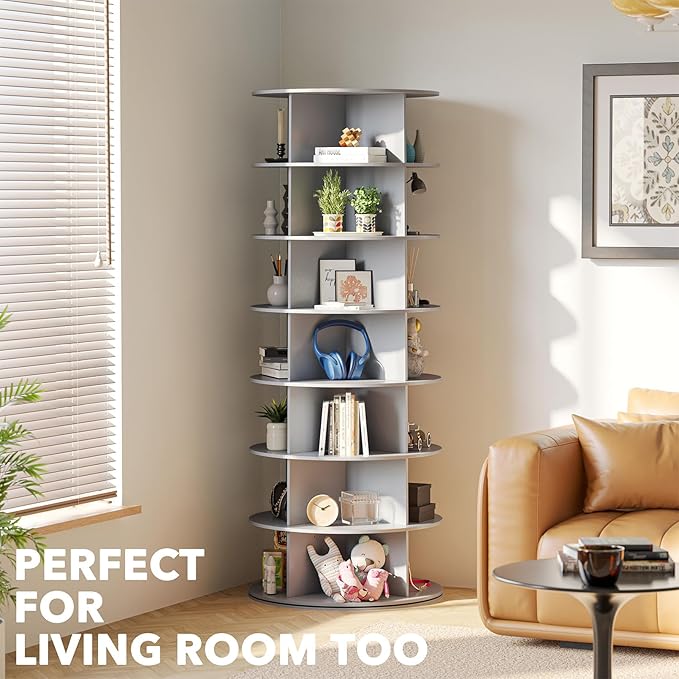 SpaceAid 7 Tier Rotating Shoe Rack Tower, Spinning Shoe Display Lazy Susan, Revolving 360 Shoe Rack Storage Round Carousel, V