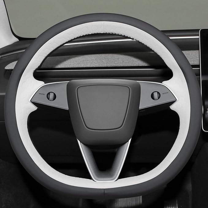 MEWANT DIY Stitching Real Leather Steering Wheel Cover Wrap for Tesla Model 3 Highland 2023-2025/Model Y 2025 Highland for Tesla Model 3/Model Y Accessories(3D Style)
