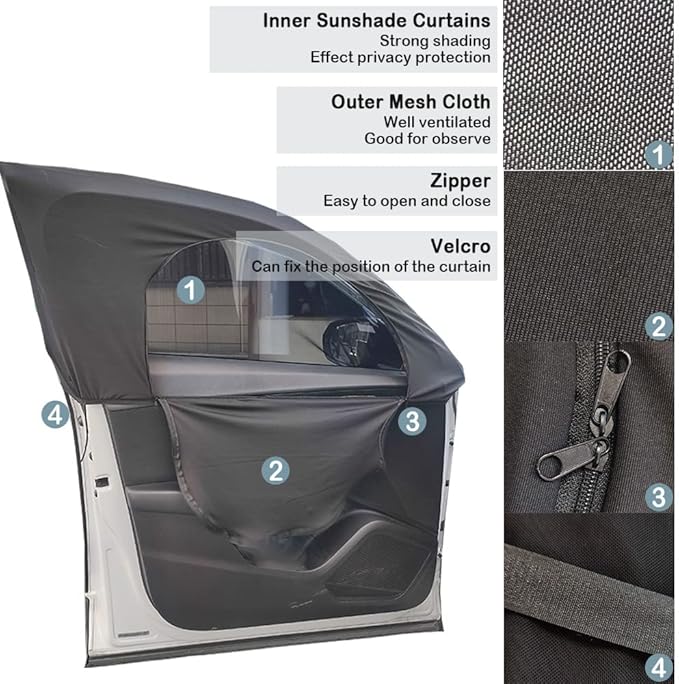 Upgrade Stretchable&Breathable SUV Car Window Shade - Oversize Double Mesh for Heat Shading and Bug&UV Protection - Car Must Have Privacy Shades for Cars,Truck,SUV When Camping (Rear window/2pcs)