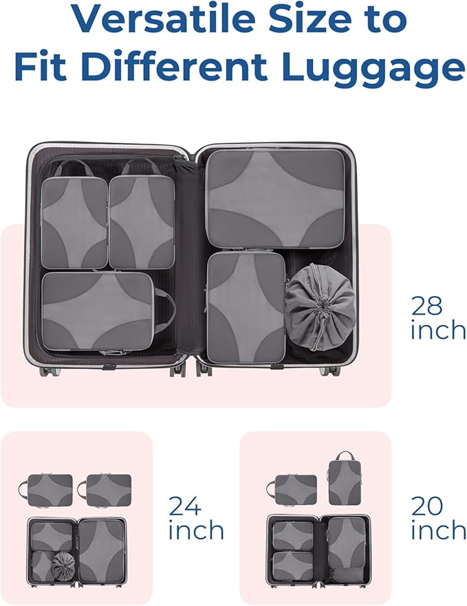 BAGSMART Compression Packing Cubes for Travel, Compressible Luggage Organizer for Cruise Ship, Lightweight Travel Essentials 