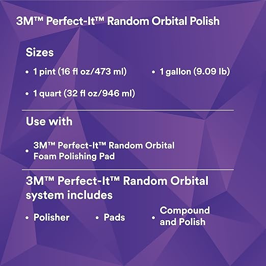 3M Perfect-It Random Orbital Polish, 34133, 1 Pint, Fast Cutting Polisher for Automotive Buffing & Polishing, High-Gloss Finish