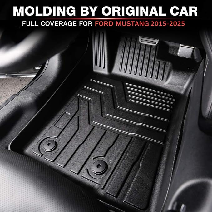 KUST 3D Floor Mats for Ford Mustang 2015-2025 2026 (NOT for Mach-E), All Weather TPE Rubber Car Mats for Mustang Accessories 2 Row Floor Rear Odorless Non-Slip High Edges