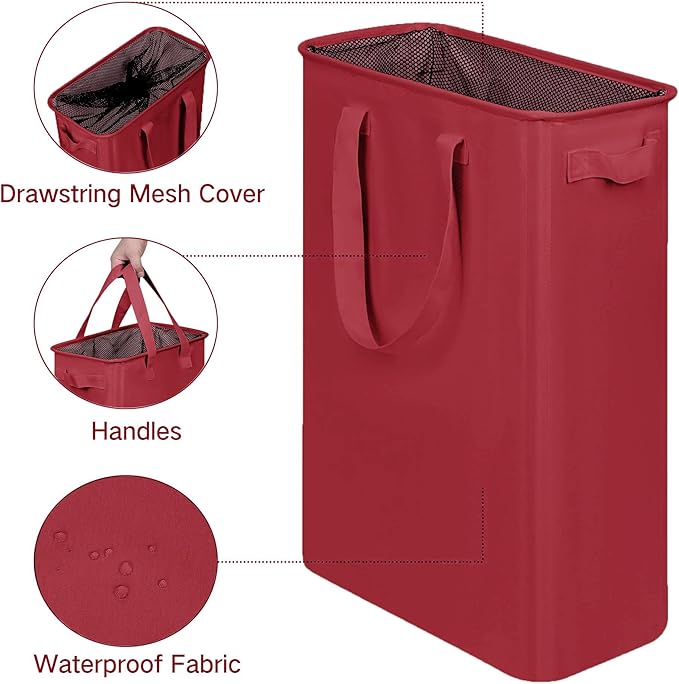 efluky Slim Laundry Basket, Narrow Laundry Hamper with Handles, Collapsible Dirty Clothes Hamper, Tall Laundry Bin for Laundr