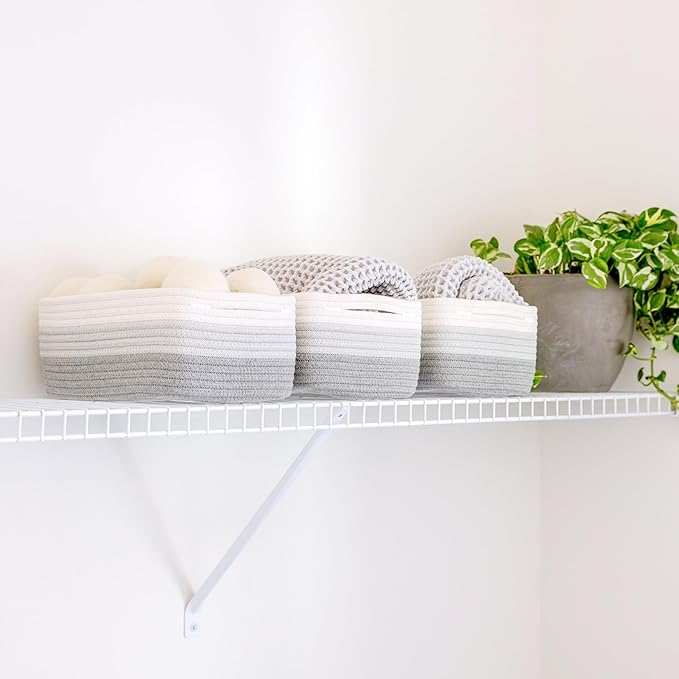 NaturalCozy 11.8"x8"x4.5” Rectangle Storage Baskets for Shelves 3 Pack | Cotton Rope Woven Small Baskets for Organizing | Sma