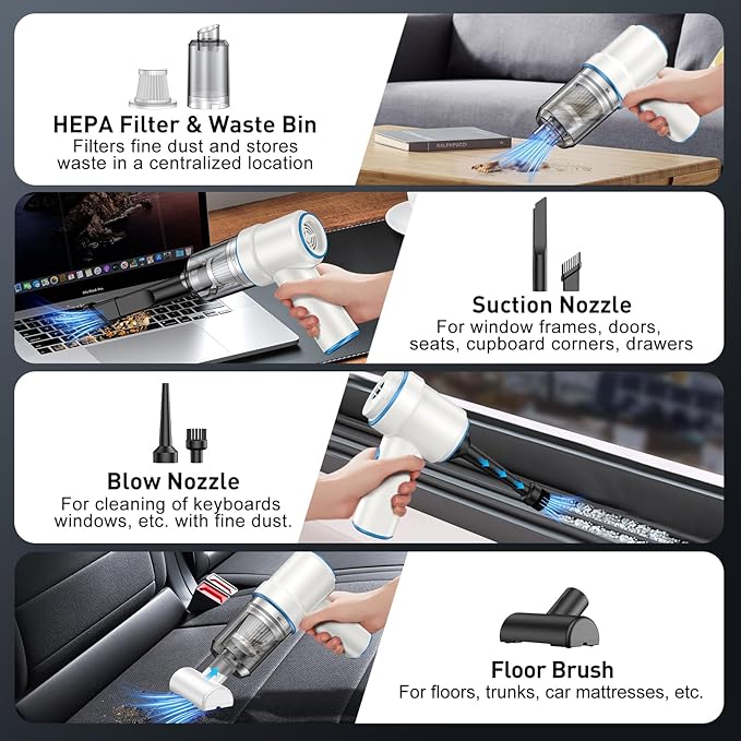 KMM Handheld Car Vacuum Cleaner, 9000PA Vacuum Cleaner & Air Duster, 120W High Power Vacuum Portable Cordless, Hand Held Vacu