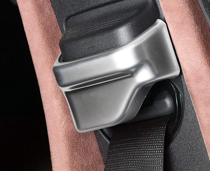 iJDMTOY Satin Silver Front Seat Belt Shoulder Height Adjustment Button Cover Trims Compatible with Mercedes W205 C-Class W213 E-Class X205 GLC-Class