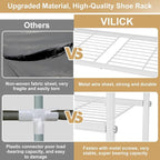 VILICK 3 Tier Shoe Rack 33" Wide Metal Shoe Organizer Long Shoe Storage with 4 Side Hooks Sturdy Shoes Shelf for Front Door E