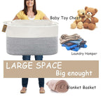 COMFY-HOMI Large Rectangle Laundry Storage Basket | Cotton Rope Woven, Organizing with Handle | Dirty Cloth & Baby Shower Bas