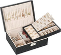 Jewelry Box for Women Girls, 2 Layers Jewelry Organizer Container with Lock, PU Leather Storage Case with Removable Tray, Jew