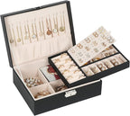 Jewelry Box for Women Girls, 2 Layers Jewelry Organizer Container with Lock, PU Leather Storage Case with Removable Tray, Jew