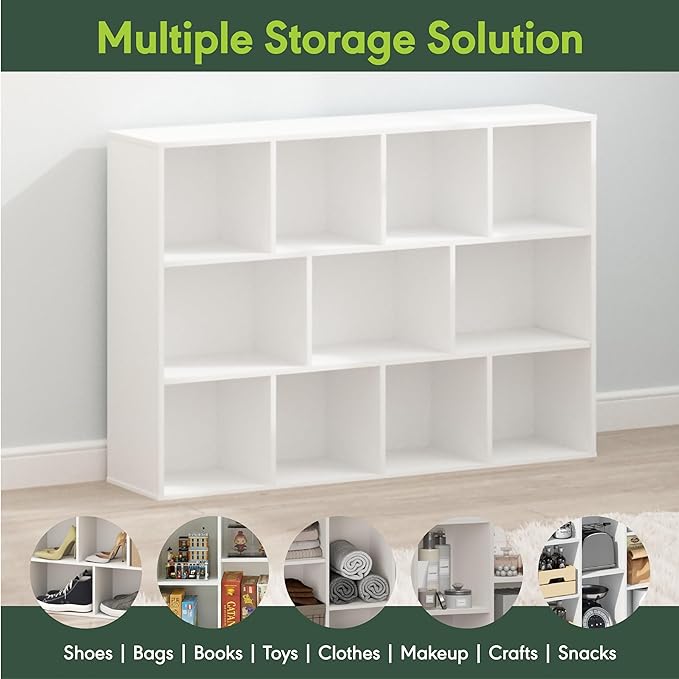 Furinno LUDER Book Shelf, 11-Cube Bookshelf, Reversible Bookcase, 9.4 x 29.1 x 41.7, Easy Assembly, for Living Room, Bedroom,