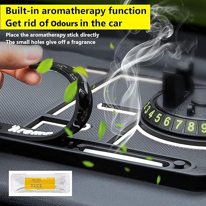 MMAK Anti-Slip Car Dashboard Mat with Phone Holder & Aromatherapy - Universal Non Slip Sticky Rubber Pad with 2 Aroma Sticks 