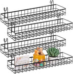 4 Pcs Metal Grid Wall Baskets with Hooks, 15.75 x 3.94 x 1.97 Inch Grid Wall Shelves Hanging Wire Basket Multi Function Stora