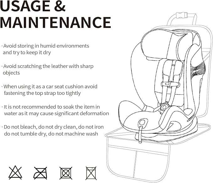 Car Seat Protector Leather Waterproof Child Safety Seat Protector Cover with Thick Pad and 2 Large Pockets Durable Kick Mat f