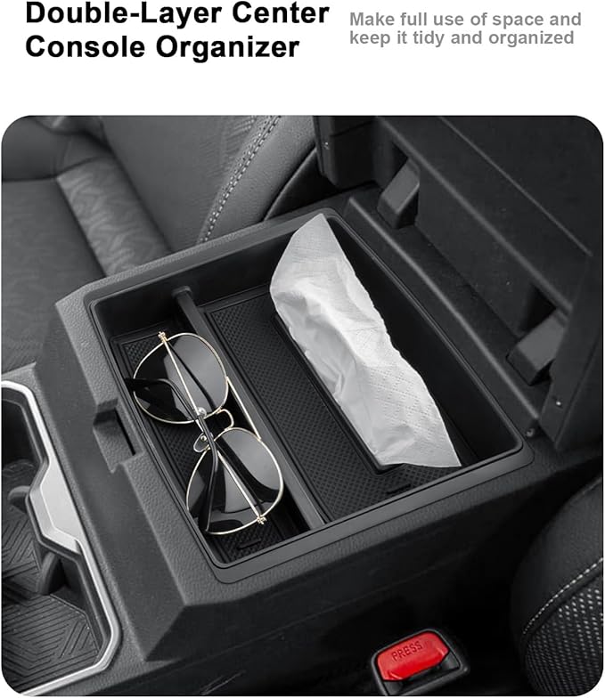 ECOZEN 2026 Tacoma Center Console Organizer - 3 Pcs Double-Layer Center Console Organizer + Armrest Hidden Storage Box + Co-pilot TPE Organizer Tray Set For 2024-2025 2026 Toyota Tacoma Accessories