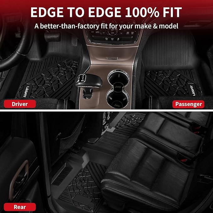 LASFIT Floor Mats for Jeep Grand Cherokee 2016-2021 5-Seat, for Dodge Durango 2016-2026 5-Seat (Not for 6-Seat), All Weather TPE Custom Fit Trunk Liners Car Floor Mats Black