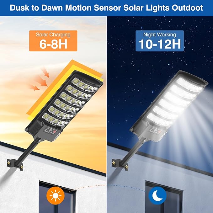 Solar Street Lights Outdoor Waterproof , 6500K 320°Wide Angle Flood light, LED Solar Parking Light with Motion Sensor and Rem