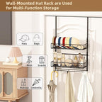 Over Door Hat Organizer 3 Tier Wall Mounted Hat Rack with 2 Adjustable Metal Basket and 3 Hooks Hat Organizer for Baseball ca