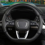 Cxtiy D Shaped Steering Wheel Cover, Genuine Leather Flat Bottom Stearing Wheel Cover Luxury Car Accessories 14 1/2-15 inch (Black)