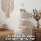 Hanging Wall Basket, Over the Door Hanging Basket with Hooks for Storage, Organizing, Decorative Boho Decor for Nursery, Bedr