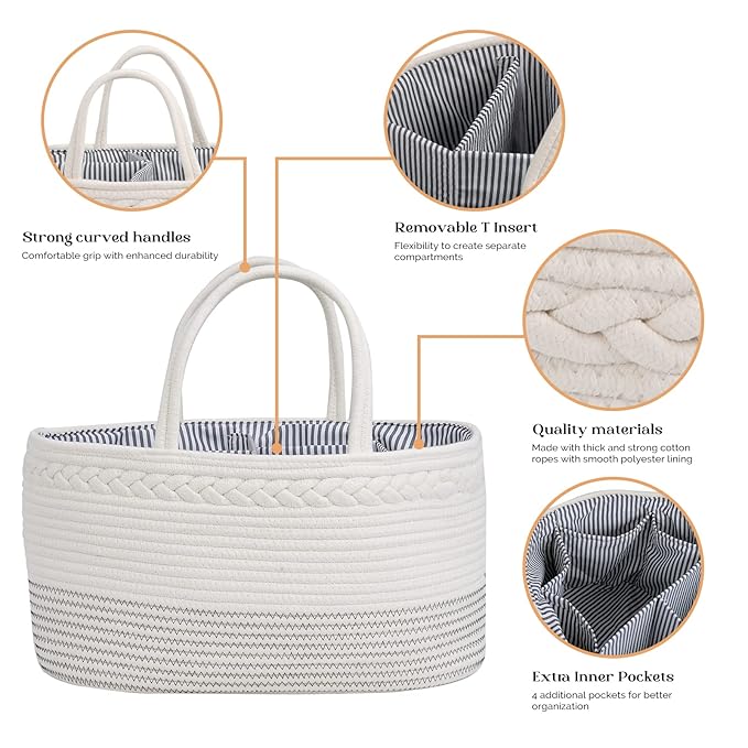 luxury little Diaper Caddy Organizer, Large Cotton Rope Nursery Baby Basket, Changing Table Organizer for Baby Diaper Storage
