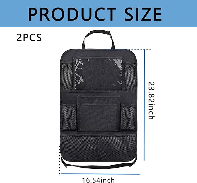 Aokdom 2PCS Car Seat Back Organizer,Extra Large Capacity Car Seat Organizer with 6 Mesh Pocket,2 Cup Holder & 4 Storage Bag,Road Trip Essentials for Kids & Adults