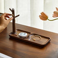 Black Walnut Solid Wood Key Dish Bowl for Entryway Table Square Tray With 3 Hooks, Open Storage for Keys, Wallet, Jewelry (Wa