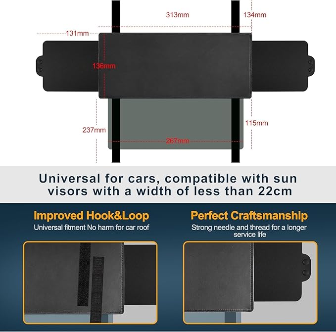 Veharvim Sun Visor Extender for Car with 2 Side Sunshade, Polarized UV400 Visor Extender Attachment for Car Visor with PC Lens,Anti-Glare for Safe Driving (2 Side Panel)