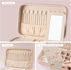 Lolalet Travel Jewelry Case for Women Girls, Travel Jewelry Organizer Box with Mirror & Clear Storage Bag, Small Portable Ear