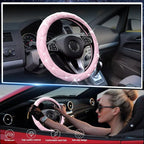 SuperKaKa Pink Steering Wheel Cover 2026, Auto Cute Diamond Bling Comfort Leather Girly Car Interior Accessories Protector Sp
