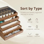 CLUQMEIK 5 Layer Large Wooden Jewelry Box with Acrylic Lid and Wooden Drawers, Stackable Jewelry Organizers and Storage Box f
