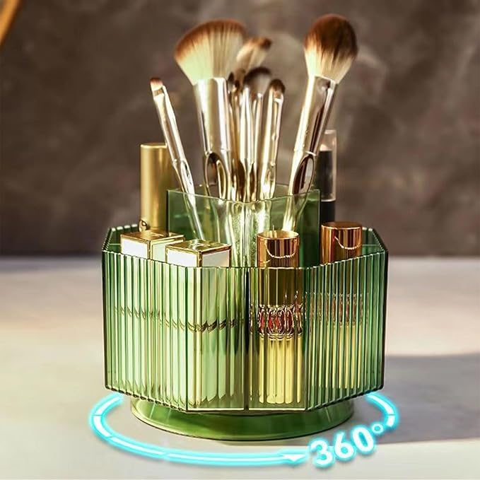 LINFIDITE 360°Rotating Makeup Organizer Holder Cosmetic Display Case Clear Makeup Brush Lip Gloss Organizer Case with 5 Slots