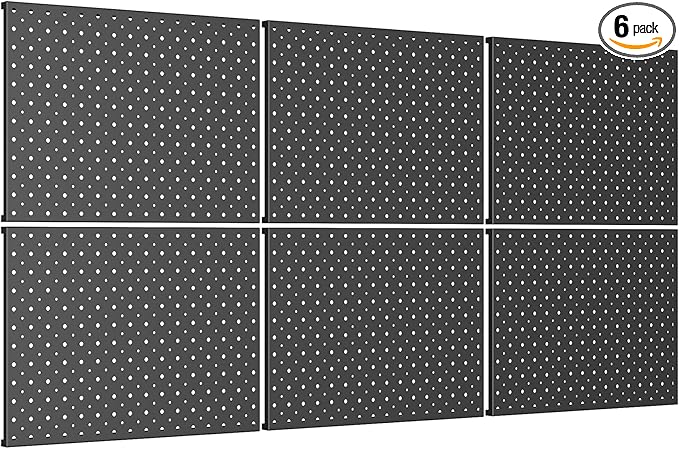 TORACK 6 PCS 12x16 in Metal Boards for Garage, Workbench, Tool Organizer Pegboard with 1/8" & 1/4" Holes, Modular Wall-Mounte
