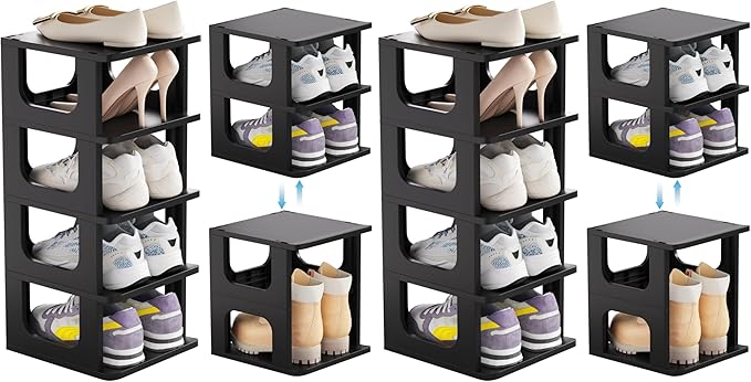 HAIXIN Shoe Organizer Rack for Small Spaces 5 Tier Plastic Vertical Narrow Shelves for Closet Black Shoe Holder, Stand for En