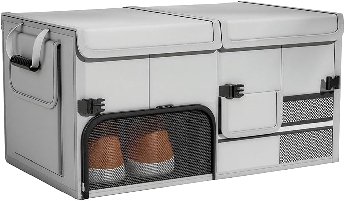 Foldable Car Trunk Organizer with Multi-Compartment - Expandable 30-60L Storage Bin, Side Mesh Pockets, Waterproof 600D Oxford