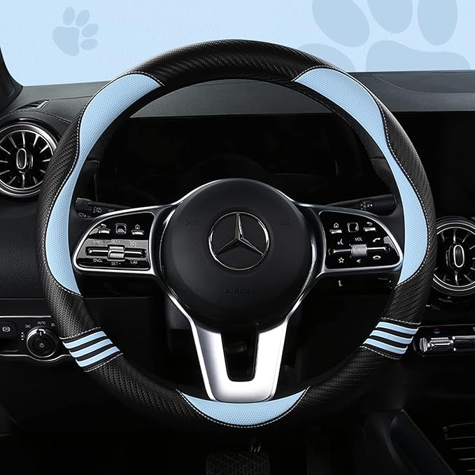 HighnessHwoo Car Steering Wheel Covers for Women Girl Padded Carbon Fiber PU Leather Cute Cartoon Auto Interior Accessories f