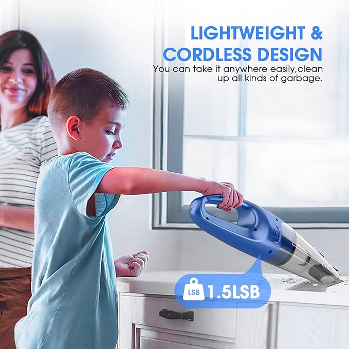 Handheld Vacuum Cordless Rechargeable – 6000Pa Mini Hand Held Vacuum, LED Light, 20–25 Mins Runtime, USB Charging, 500ML Cup 