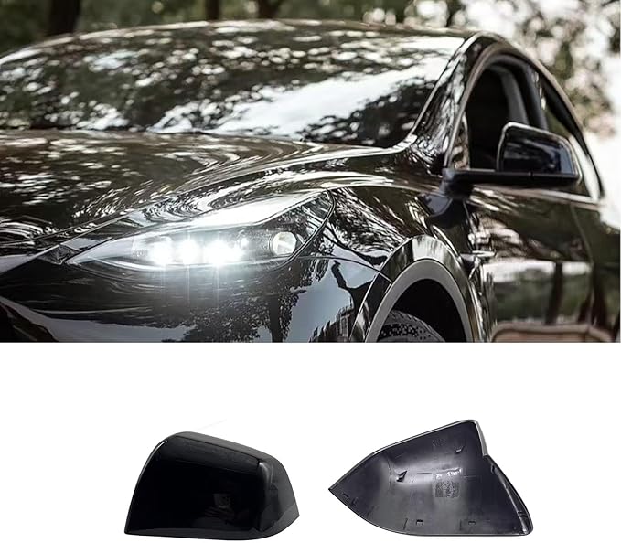 Compatible with Tesla Model Y Side Mirror Cover Replacement 2021 2022 2023 2024, Left Driver Side Rearview Mirror Cover Cap for Model Y Accessories(Black)