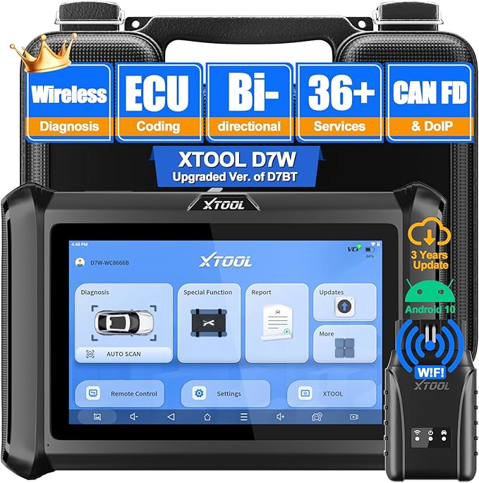 XTOOL D7W OBD2 Scanner Diagnostic Tool: 2026 Wireless Ver. of D7/D7S/D7BT, AI-Assisted Bidirectional Scan Tool with Full