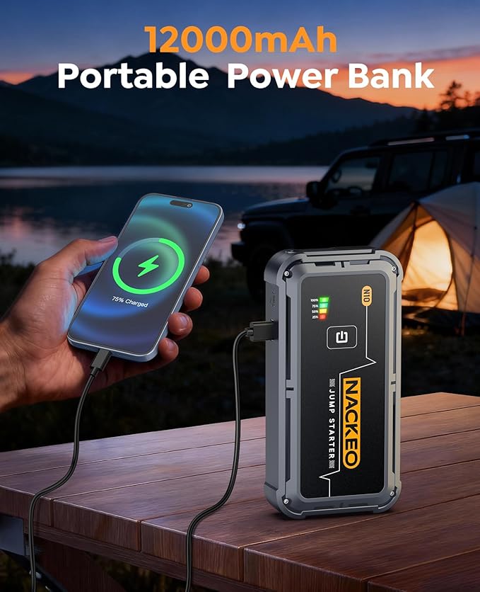 Portable Car Battery Jump Starter 5000A Car Jump Starter Battery Pack (9.0L Gas/8.5L Diesel), 12V Jump Box Car Battery