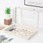 Coward Jewelry Organizer Box, Beige Velvet Blank Display Tray Case with Lid for Storage Necklaces Bracelets Rings Beads and J