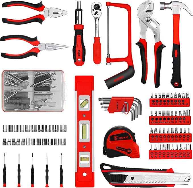 DEKOPRO Tool Set:228 Piece Home Tool Kit, Household Basic Repair Tool Set Comes with Plastic Storage Case, Socket Wrench Set 