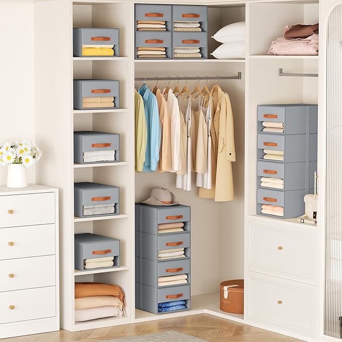 DIMJ Closet Organizers and Storage - Fabric Storage Bins with Drawers for Closet Clothes Organizers with Clear Window, Stacka