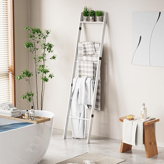 BAMBANG 6-Tier Blanket Ladder for Living Room, Blanket Quilt Ladder Rack Rustic Decorative Towel Holder, Wall Leaning Blanket